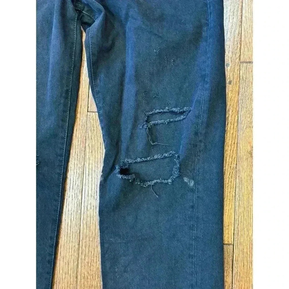 Free People Black washed Jeans Womens 27 High Rise Ripped Straight Leg - Picture 3 of 13